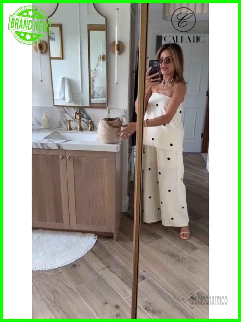 Polka Dot Strapless Tube Top Wide Leg Pants Lounge Set 2 Piece - Picture 6 of 6